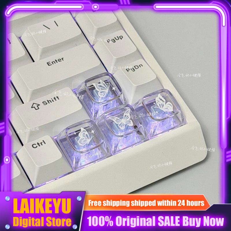 Keyboard Gaming Transparent - Transparente Tastenkappe mit Schmetterlingsmotiv, niedliche XDA-Höhe,