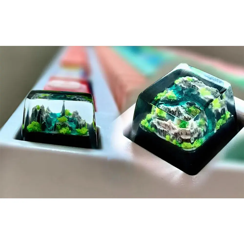 Gaming Keyboard Affordable - Berg- und Meer-Tastenkappen, handwerkliches Harz, luxuriöses